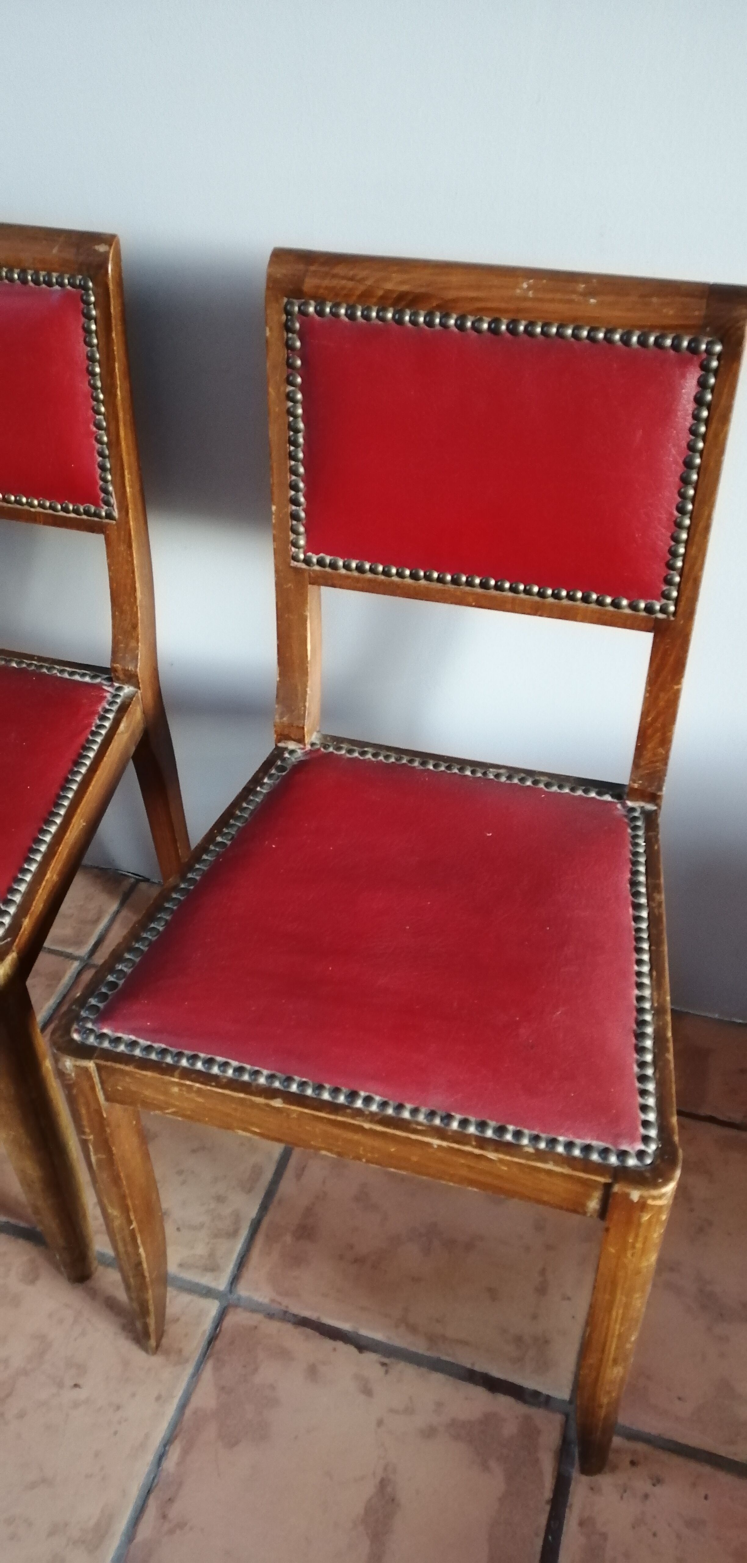 Pair of Art Deco chairs in red skai