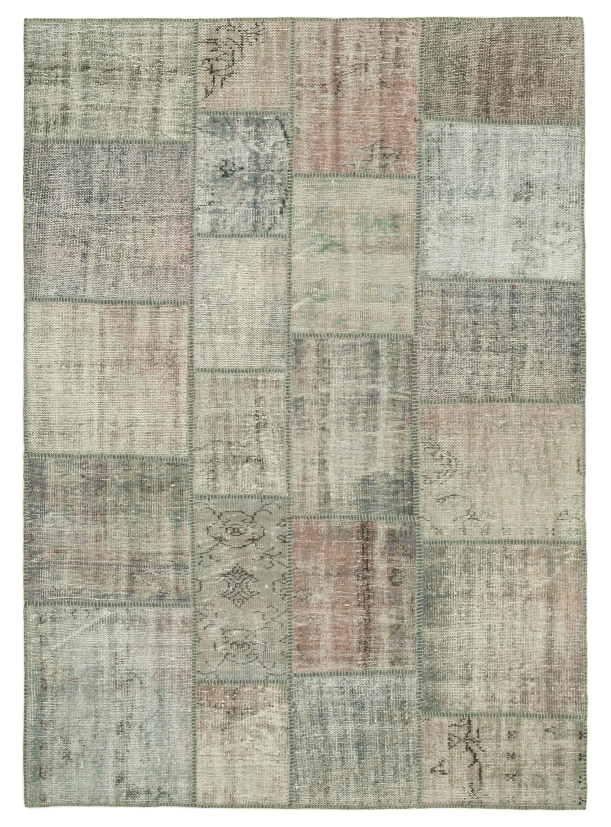 Handmade turkish overdyed 175 cm x 244 cm grey patchwork carpet