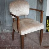 Pair of bridge chairs in wood and powder pink satin-effect fabric, Art Deco style