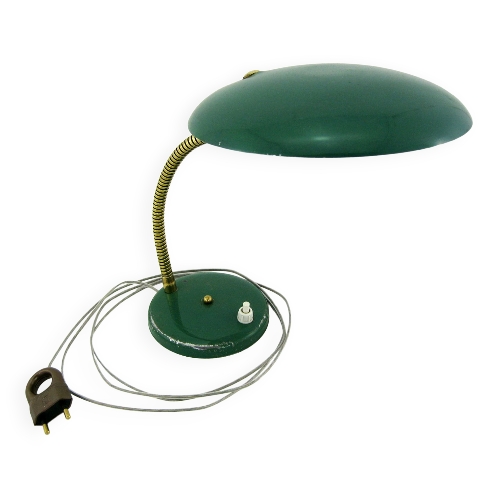 UFO desk lamp in green lacquered metal and brass