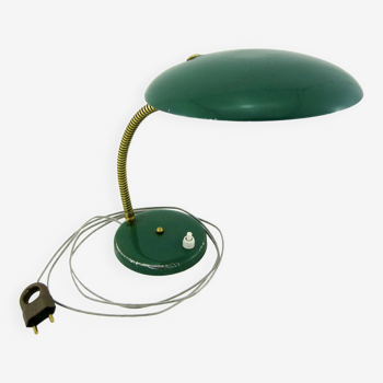 Lampe de bureau UFO en métal laqué vert et laiton