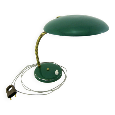 Lampe de bureau UFO en métal laqué vert et laiton