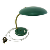 Lampe de bureau UFO en métal laqué vert et laiton