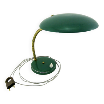 Lampe de bureau UFO en métal laqué vert et laiton