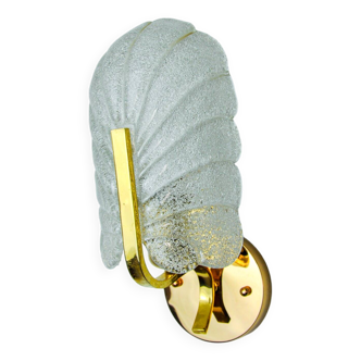 "Leaf" wall lamp by Lyfa, frosted Murano glass, Germany, 1970