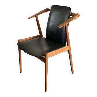 Vintage cow horn teak arm chair