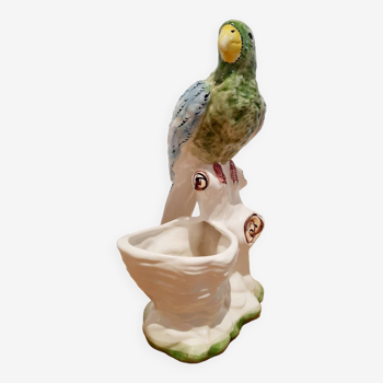Antique parrot slip vase