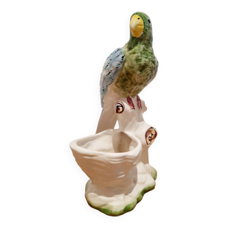 Antique parrot slip vase