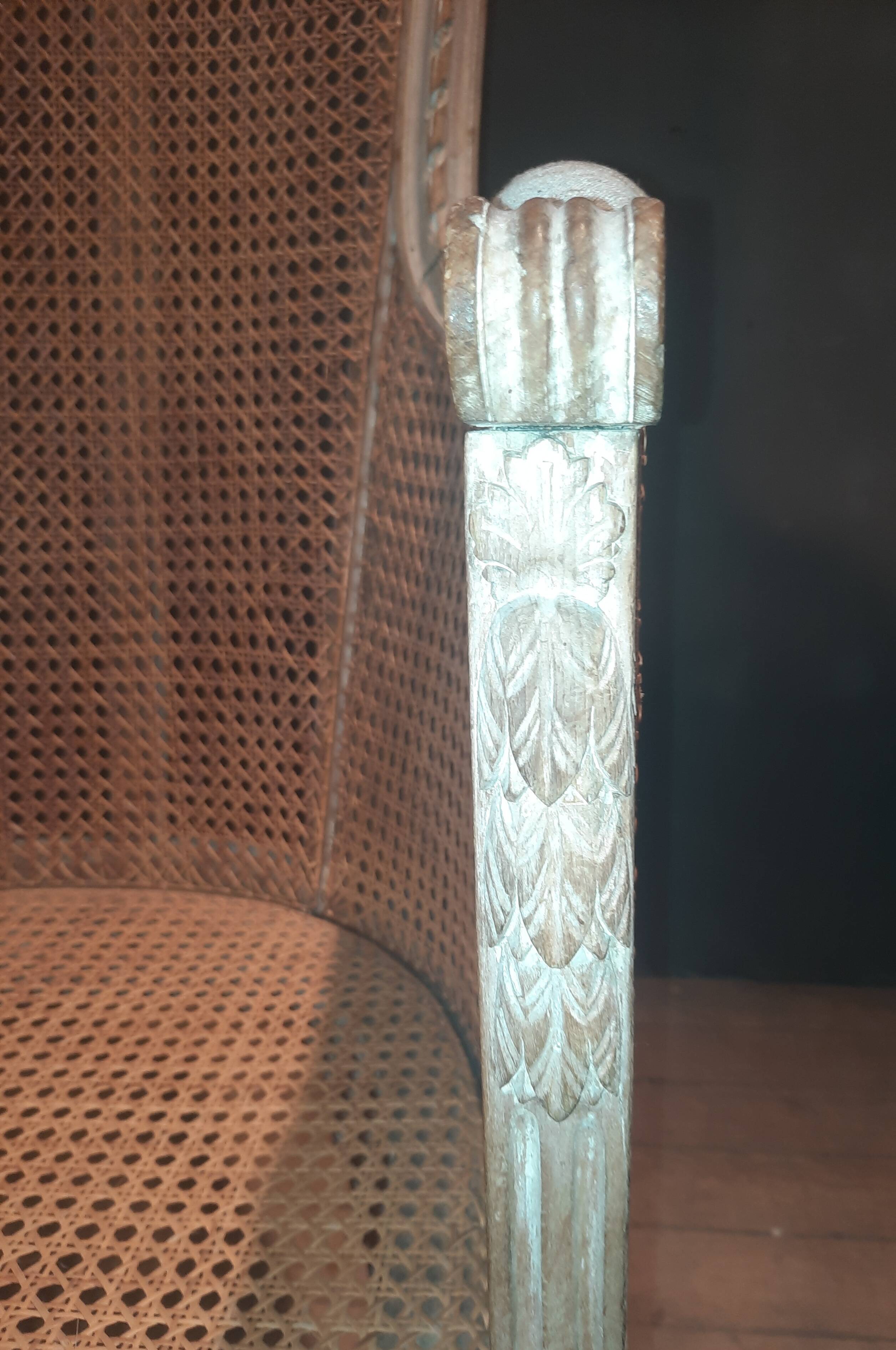 Louis XVI high-backed caned armchair