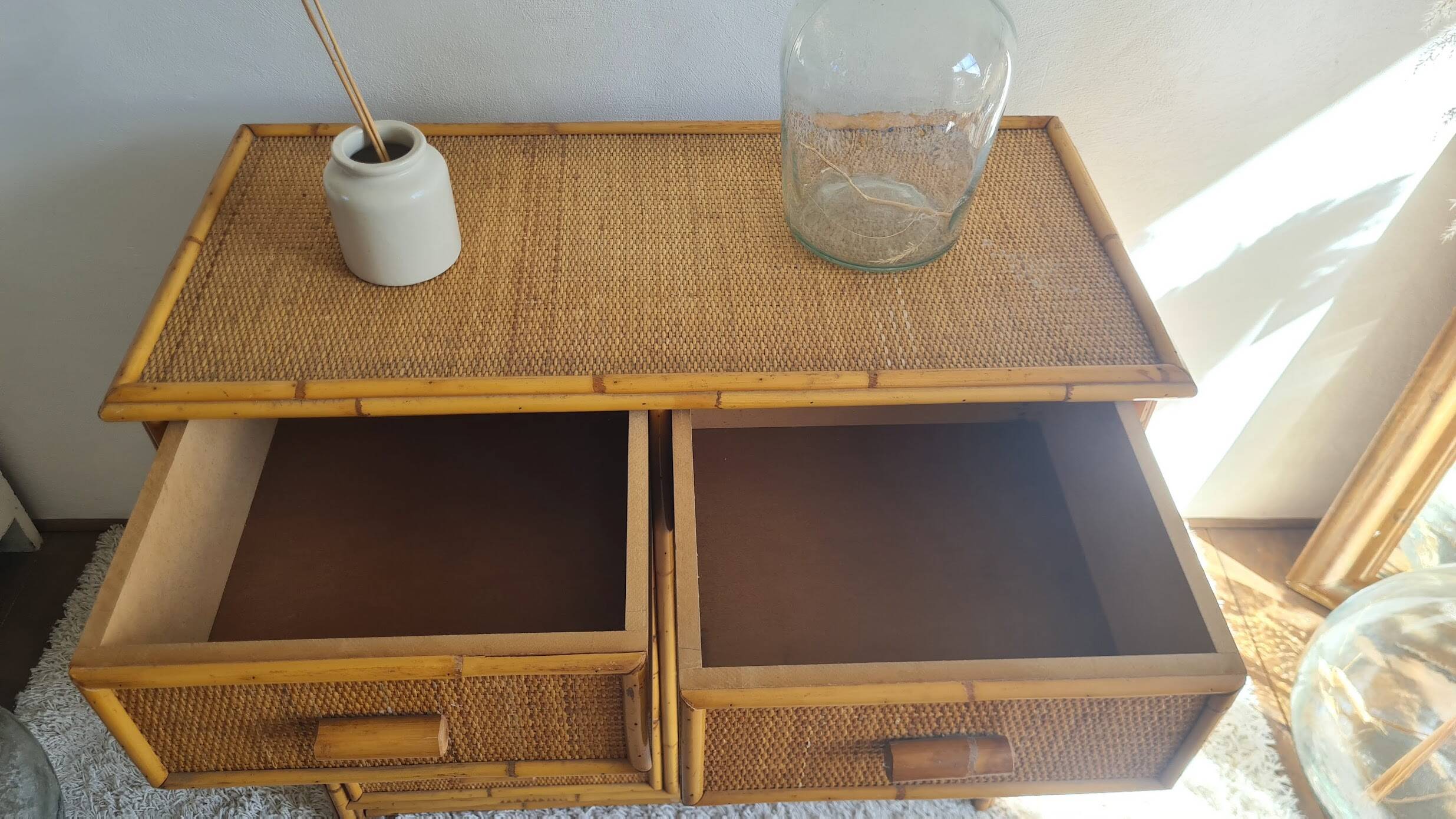 Vintage rattan chest of drawers
