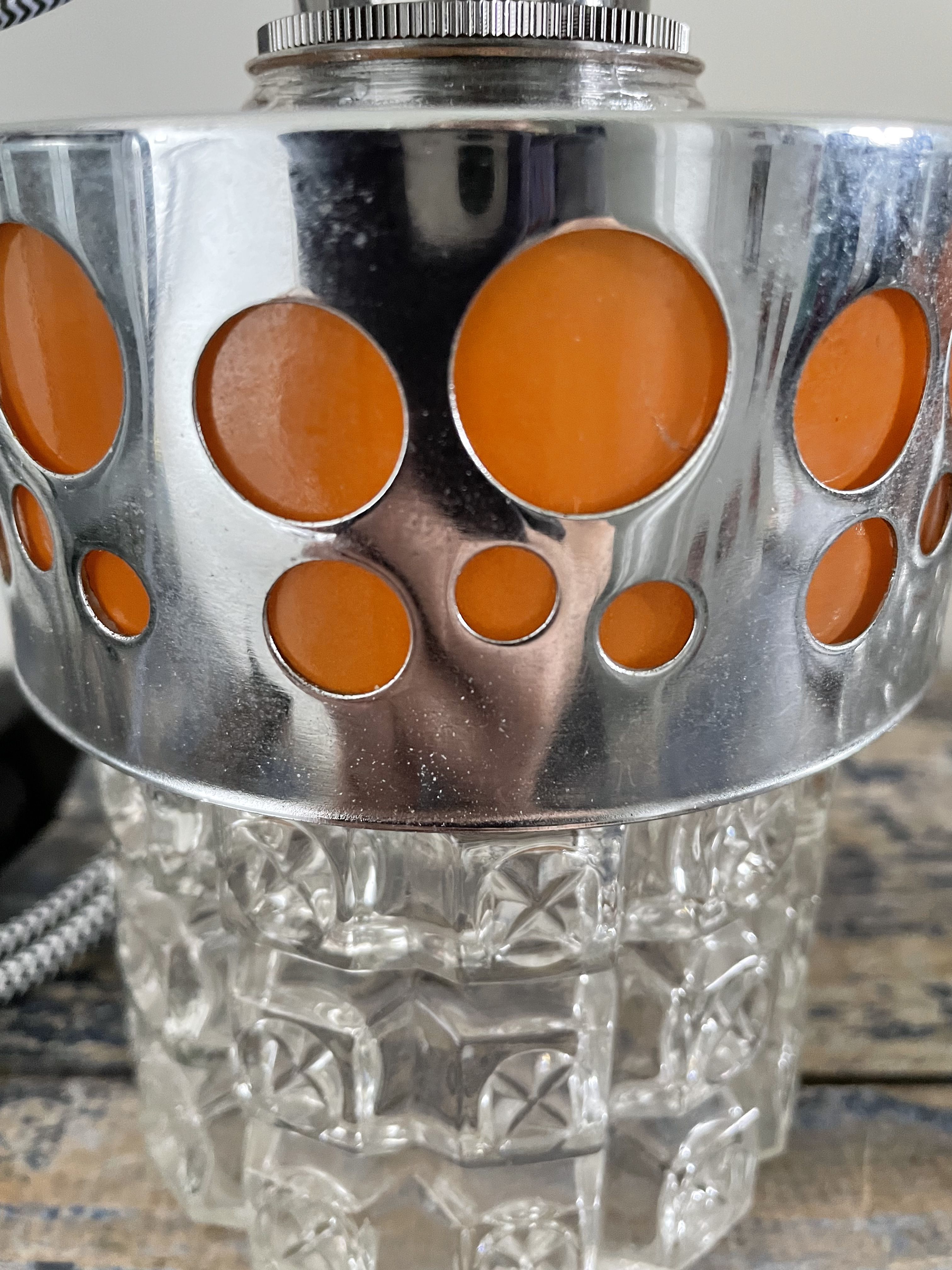 Set of vintage electric chiseled glass lamps
