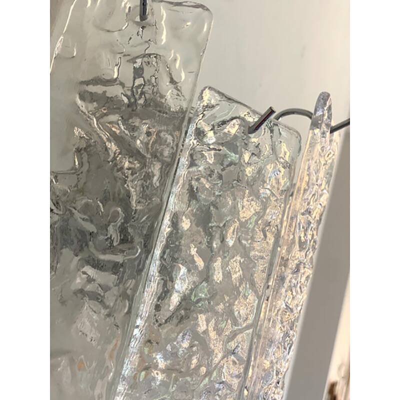 Pair of Contemporary Hammered Strips ”Listelli” Murano Glass Chromed Wall Sconces by Simoeng