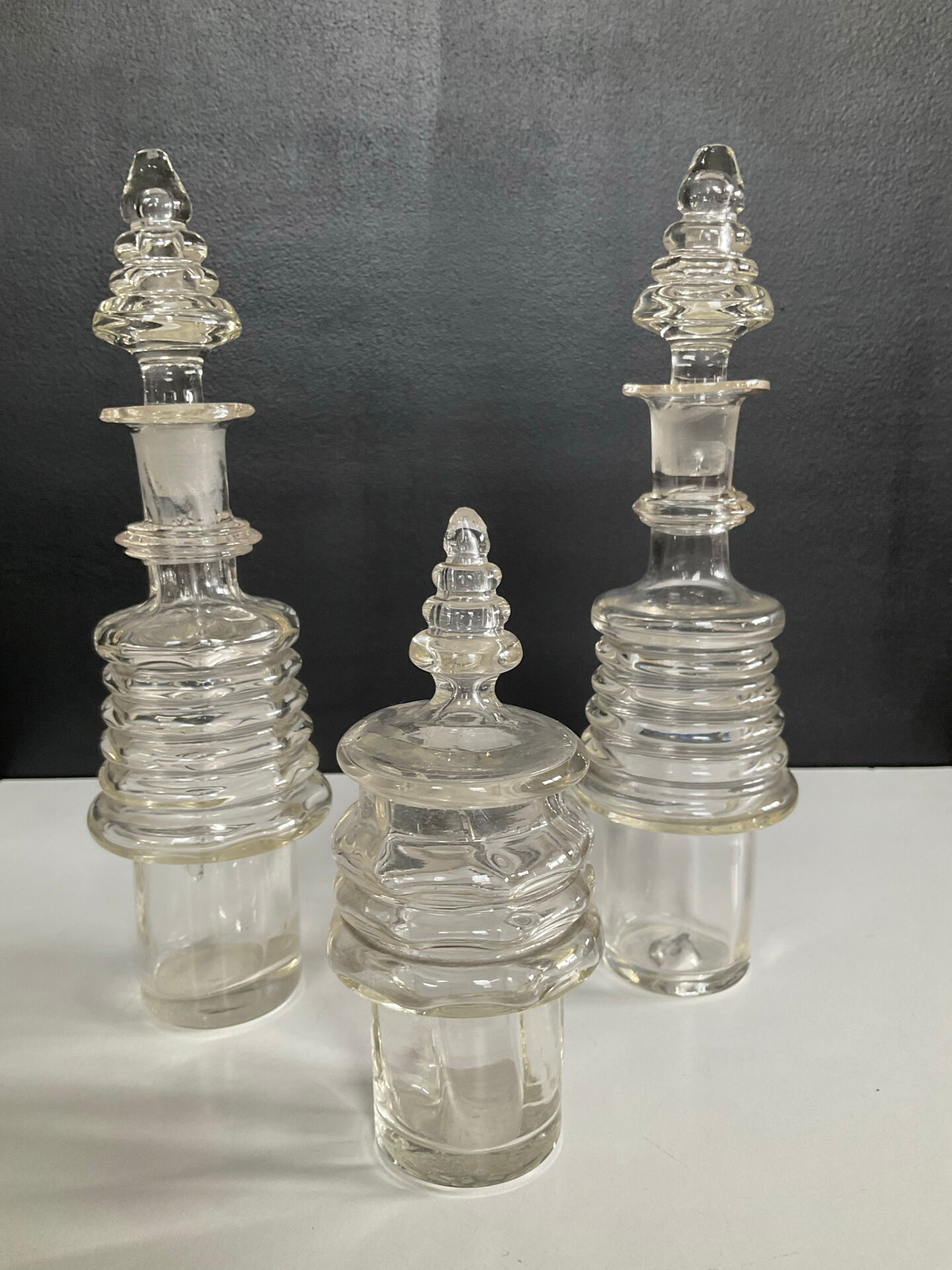 Set of 3 Art Deco crystal bottles
