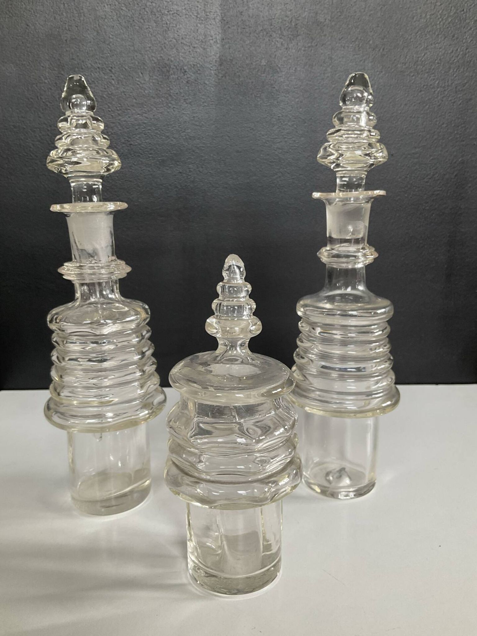 Set of 3 Art Deco crystal bottles
