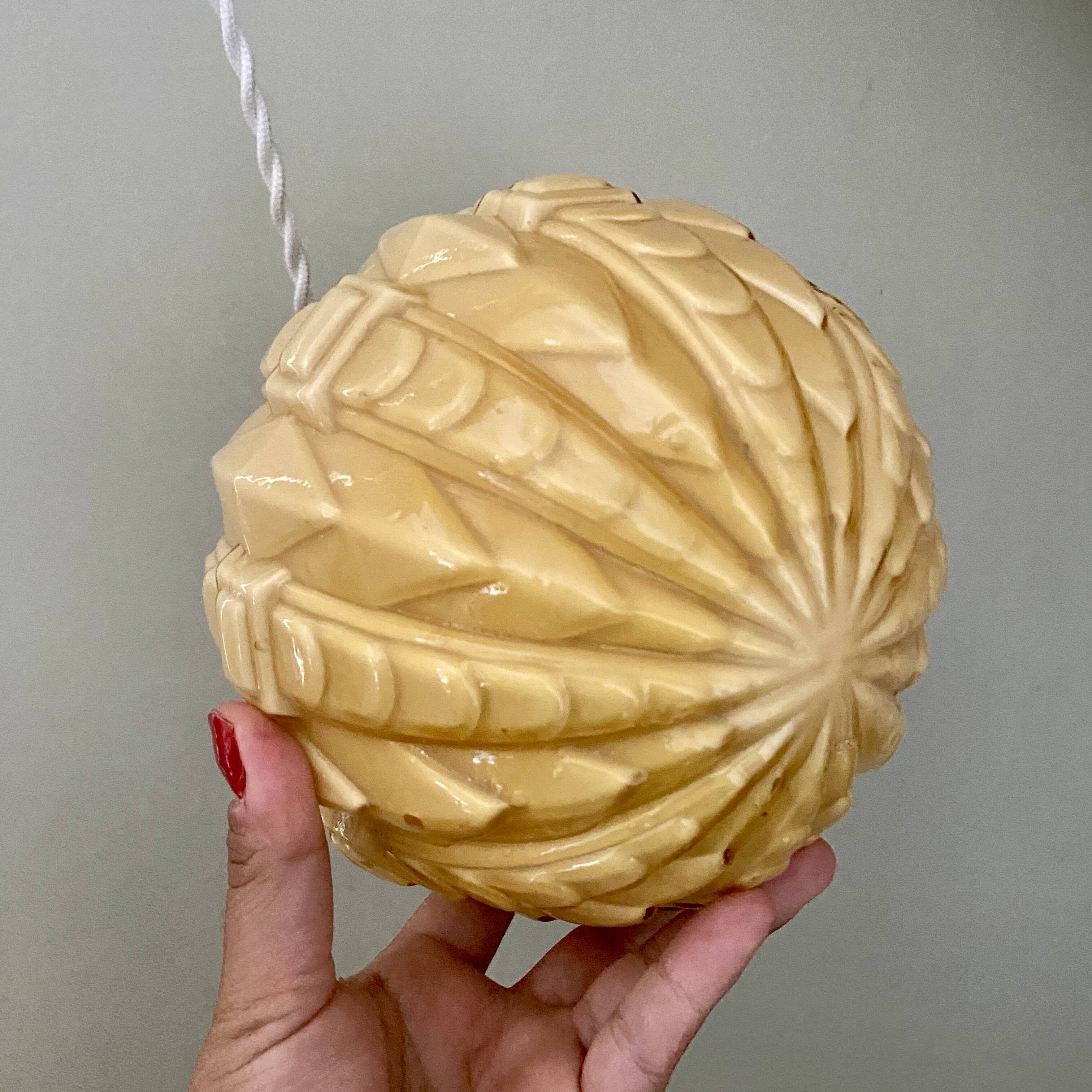 Vintage globe pendant light in pale yellow opaline