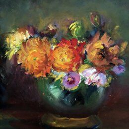 Still life "Bouquet and vase green ball"