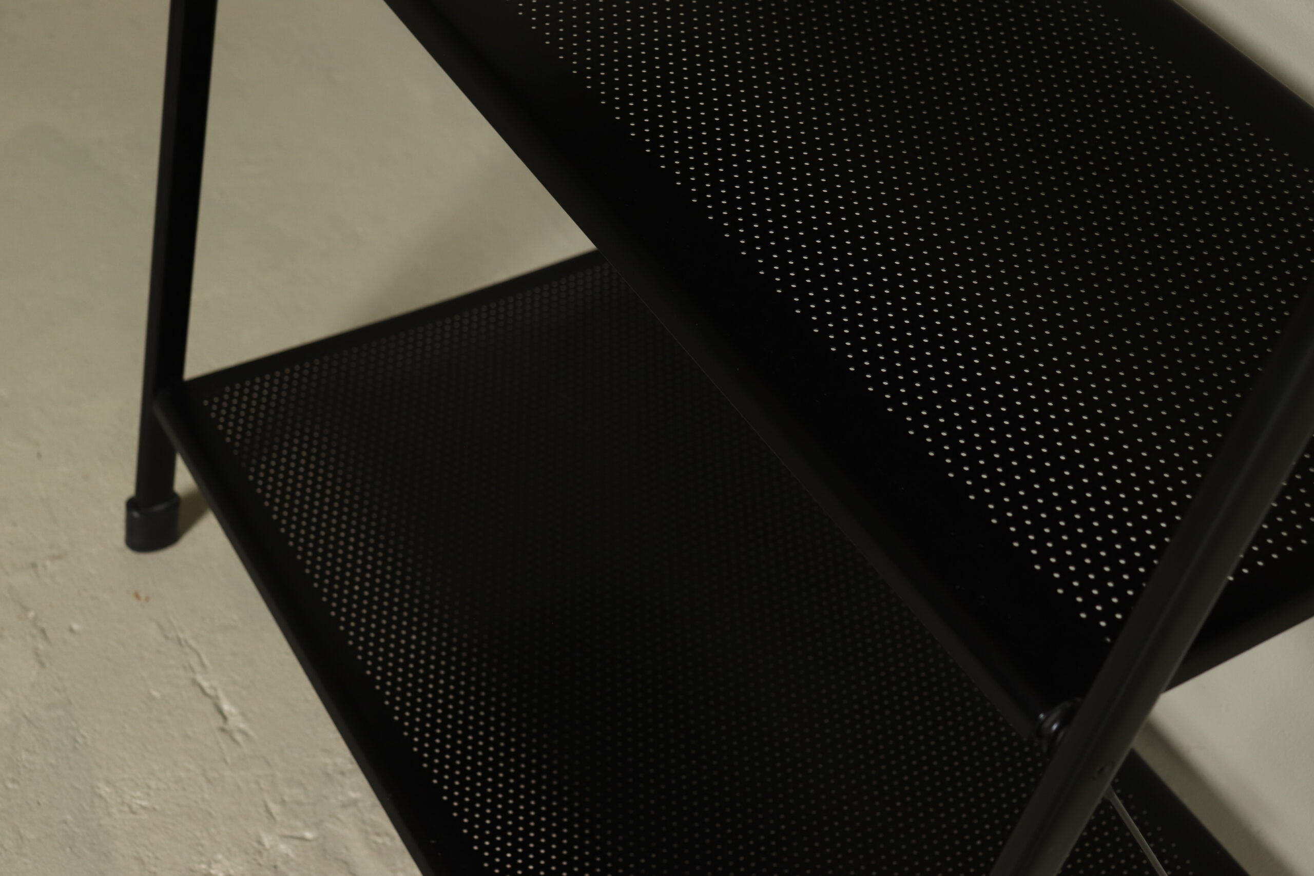 Postmodern freestanding perforated steel shelving unit 1980s