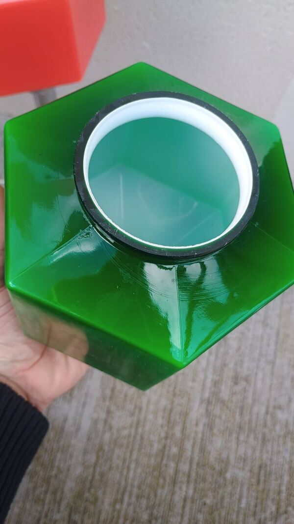 Lampe sur pied Année 60/70 Chrome et Deux tulipes en verre Opalin rouge et verte