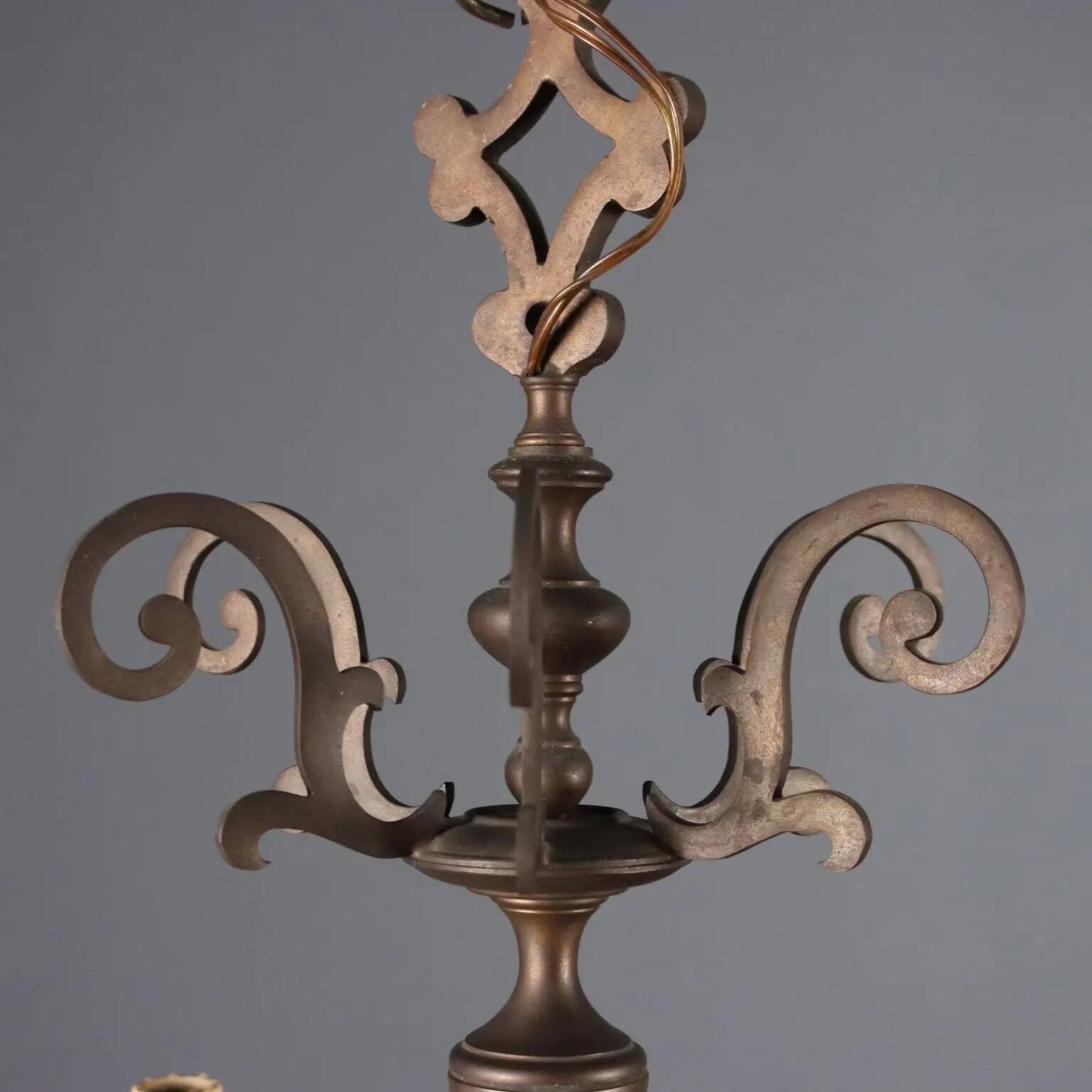 Antique bronze metal chandelier with 6 lights, Netherlands, 20th century.