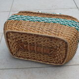Woven wicker basket and scoubidou from the 50s