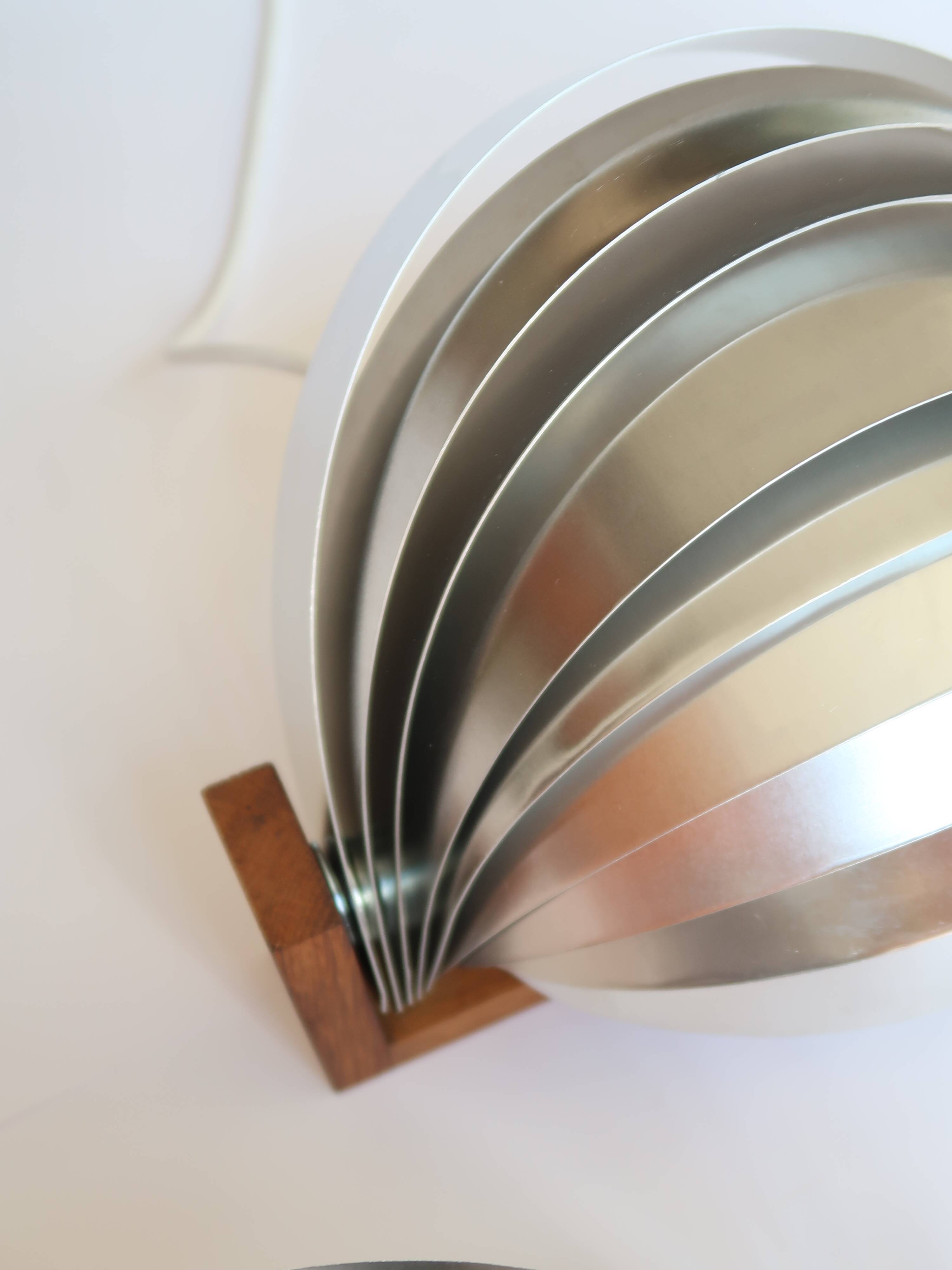 Pair of vintage 70s chrome and wood slatted wall lights