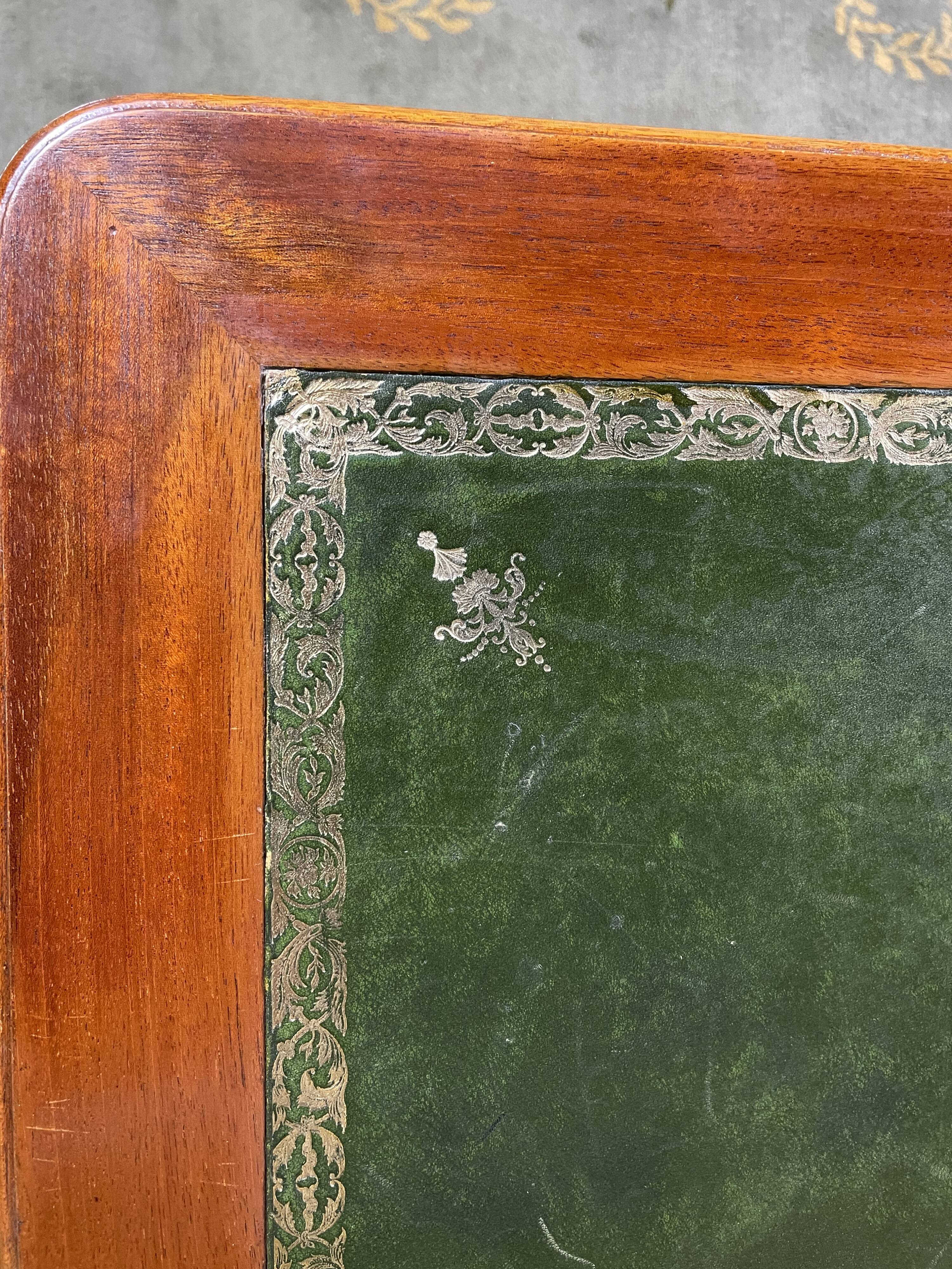Louis XVI style flat desk in mahogany and green leather