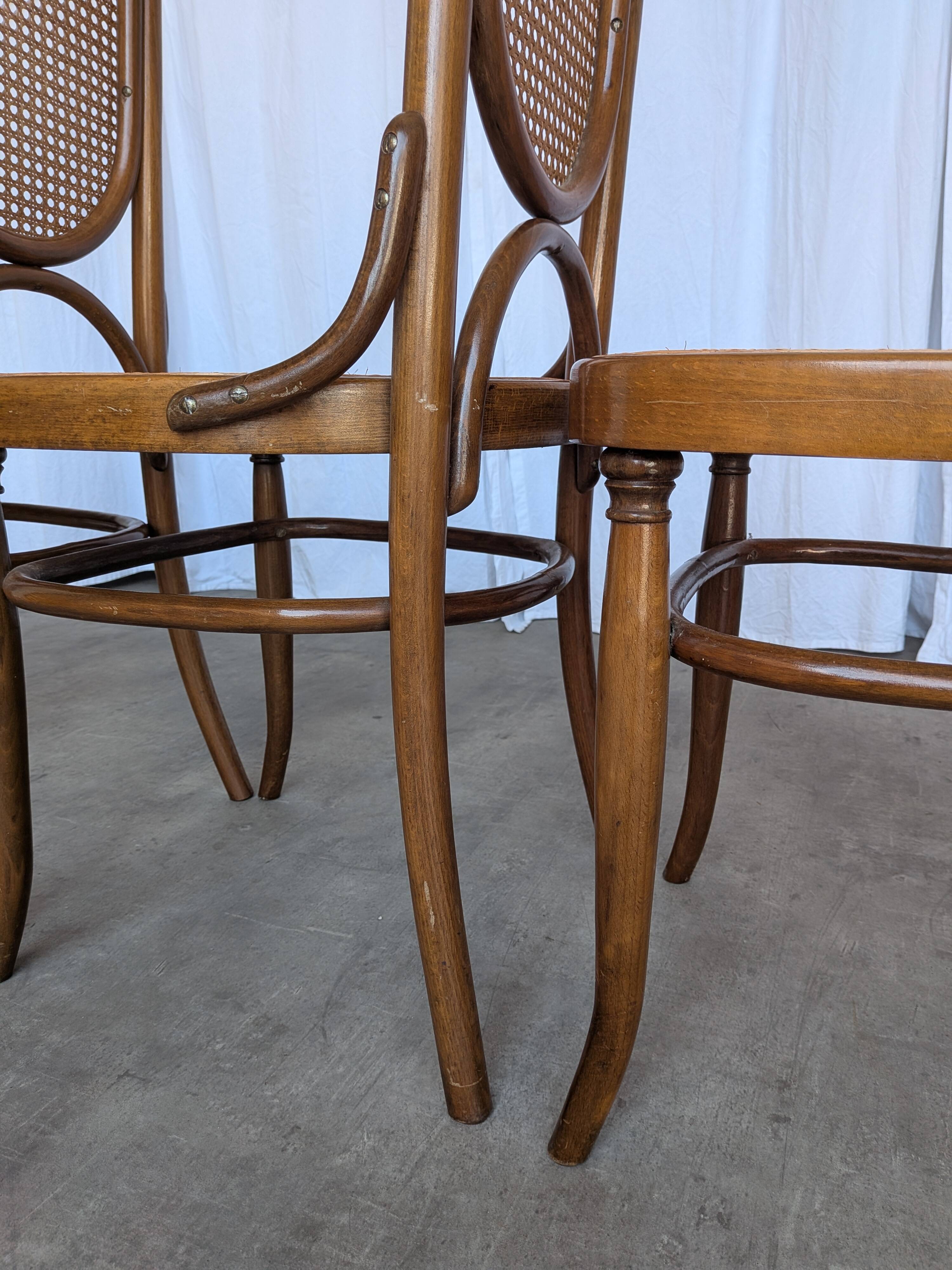 Set of 4 Mid-century Bentwood Cane Dining Chair, Thonet Style, 1970s Yugosl