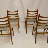 Set of 4 Scandinavian chairs year 50-60 restored anti-stain fabric gray cloud.