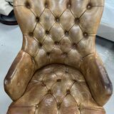 Office chair Chesterfield Gainsborough Chair swivel, in antique gold leather and mahogany