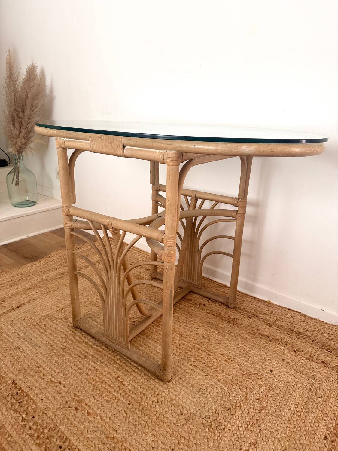 Small oval dining table in rattan "Double Gerbe" – Duo Rivie format