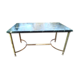 Brass and sea blue marble coffee table