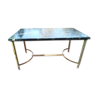 Brass and sea blue marble coffee table