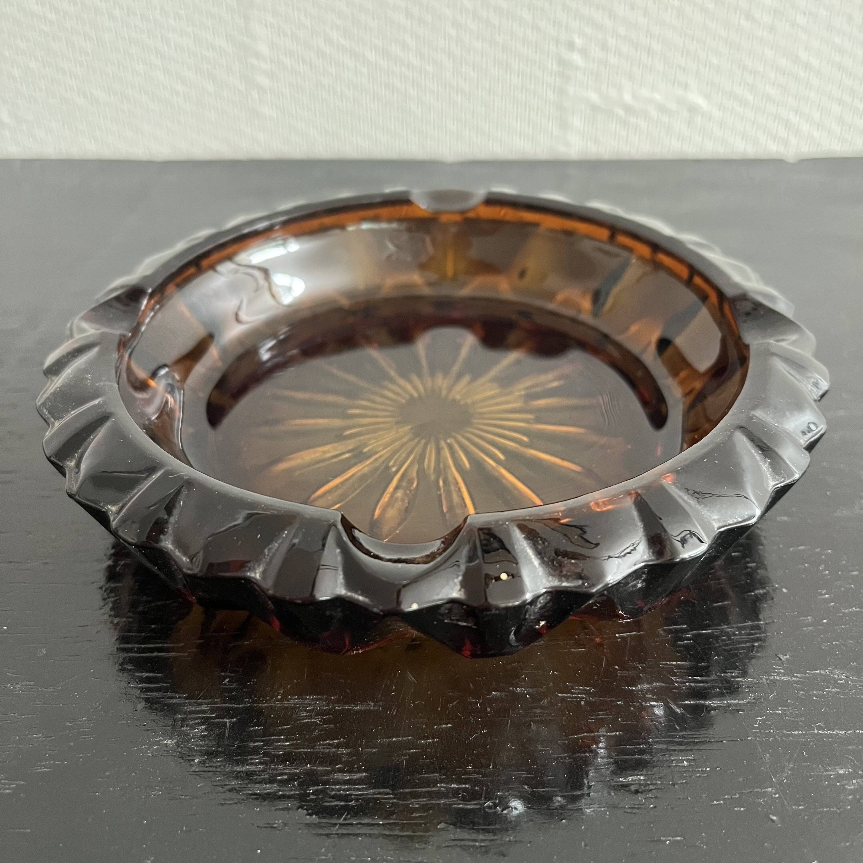 Amber glass ashtray