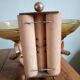 Double retro wall light - painted wood & brass - amber yellow frosted glass cups