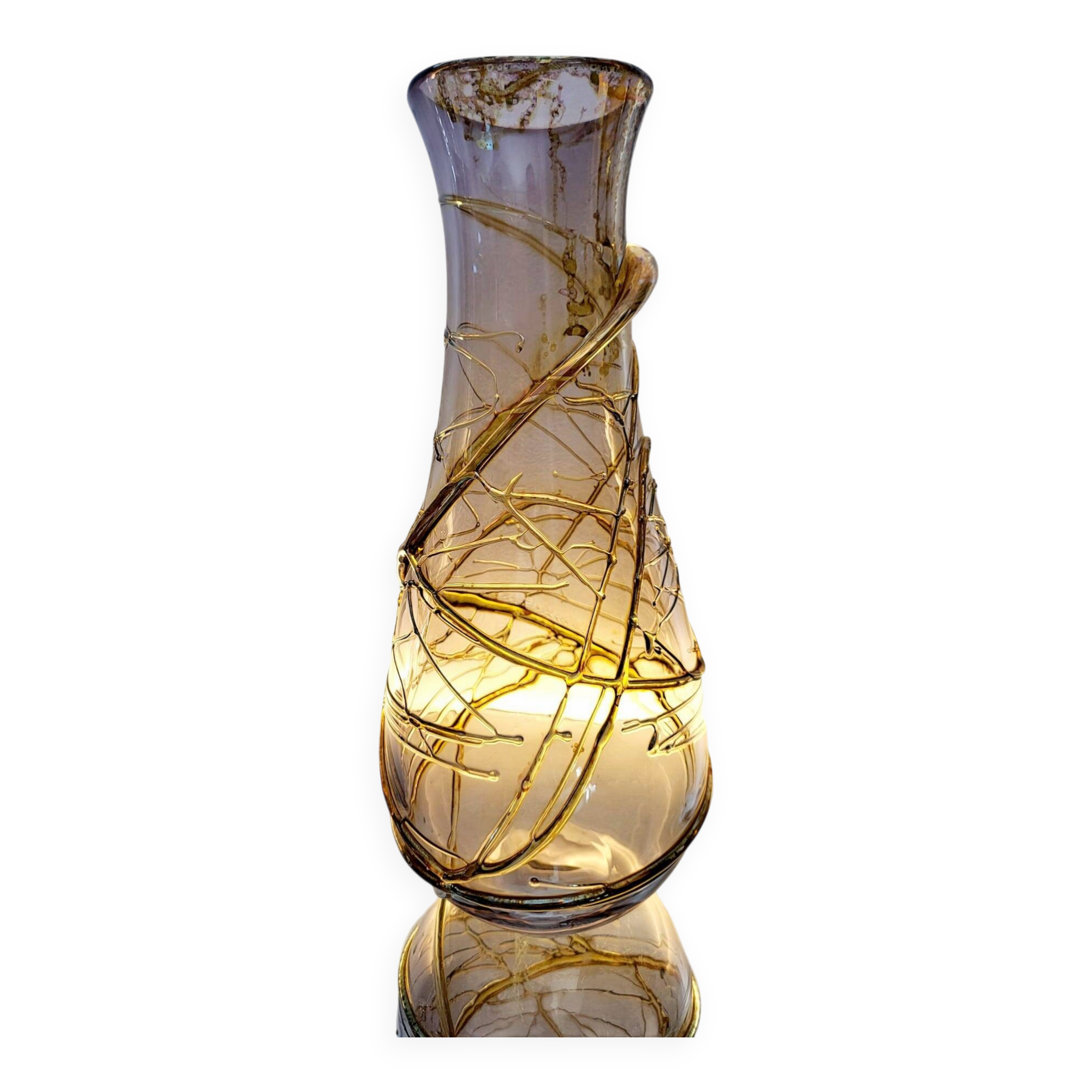 Val saint lambert Studio Cristal vaas, Alfred collard, reliëf decor, 1996