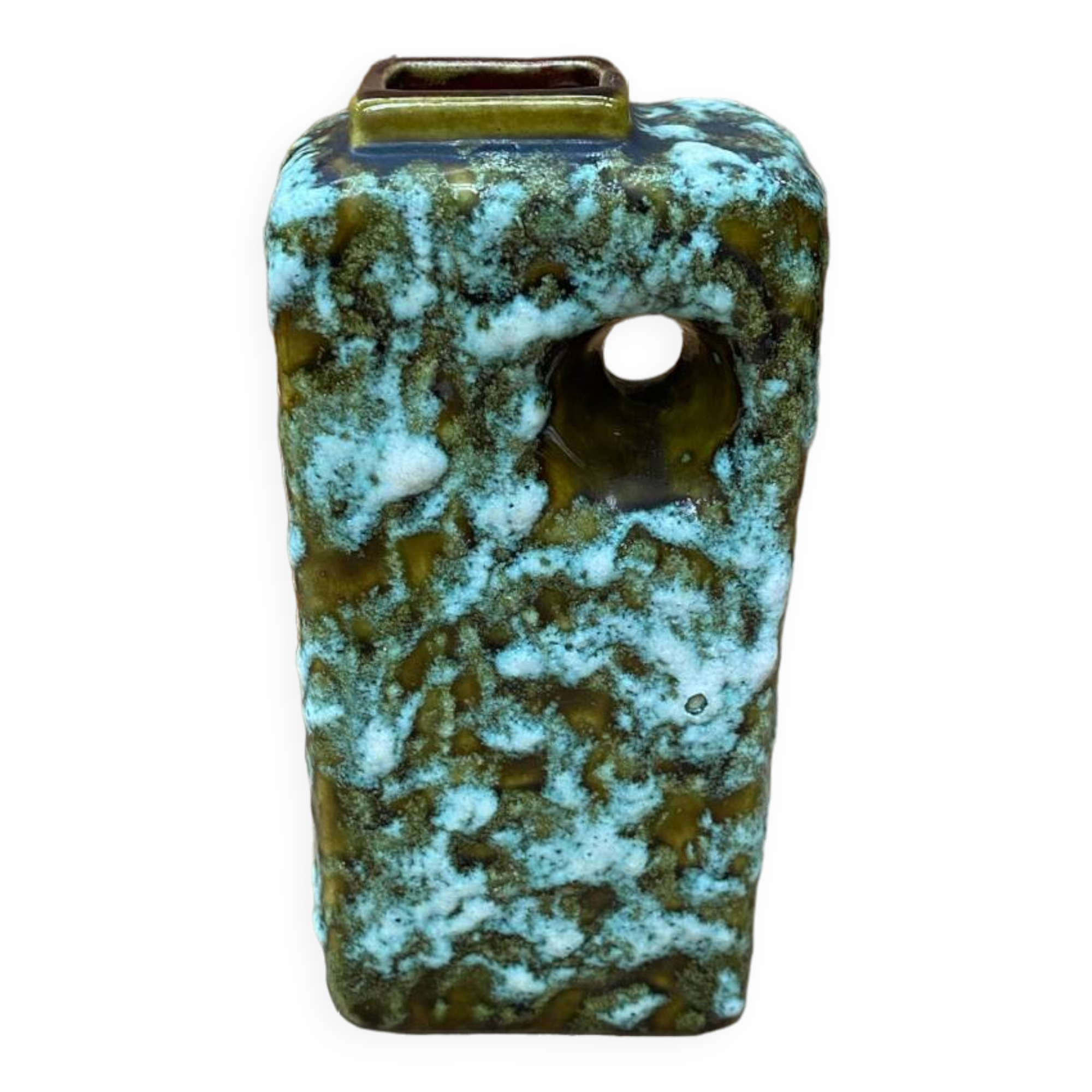 Ancien vase marei forme rectangle fat lava vert & blanc vintage