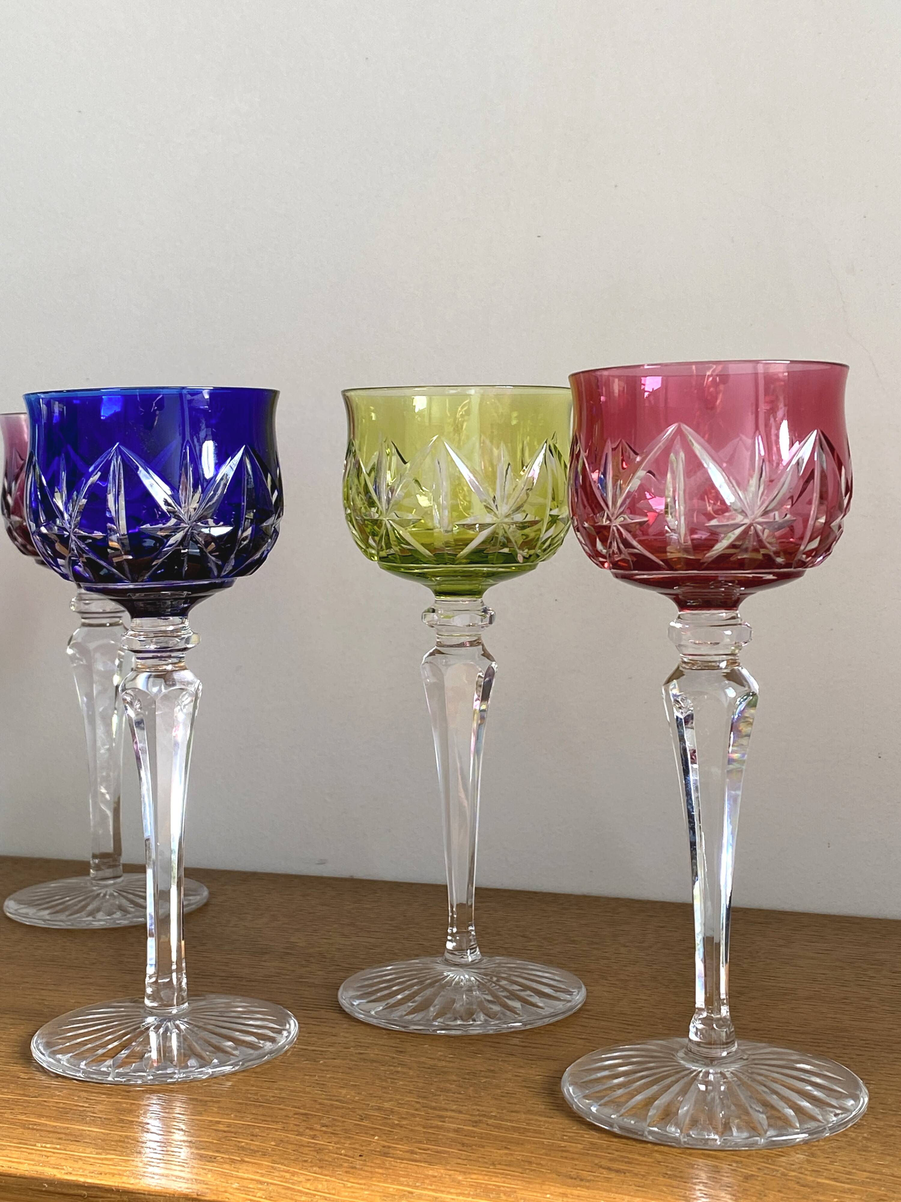 Set of 6 large Rhine wine glasses Roemer in colored crystal