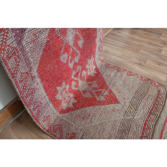 1970s Turkish Oushak Handmade Wool Cotton Red Runner Rug 81x275
