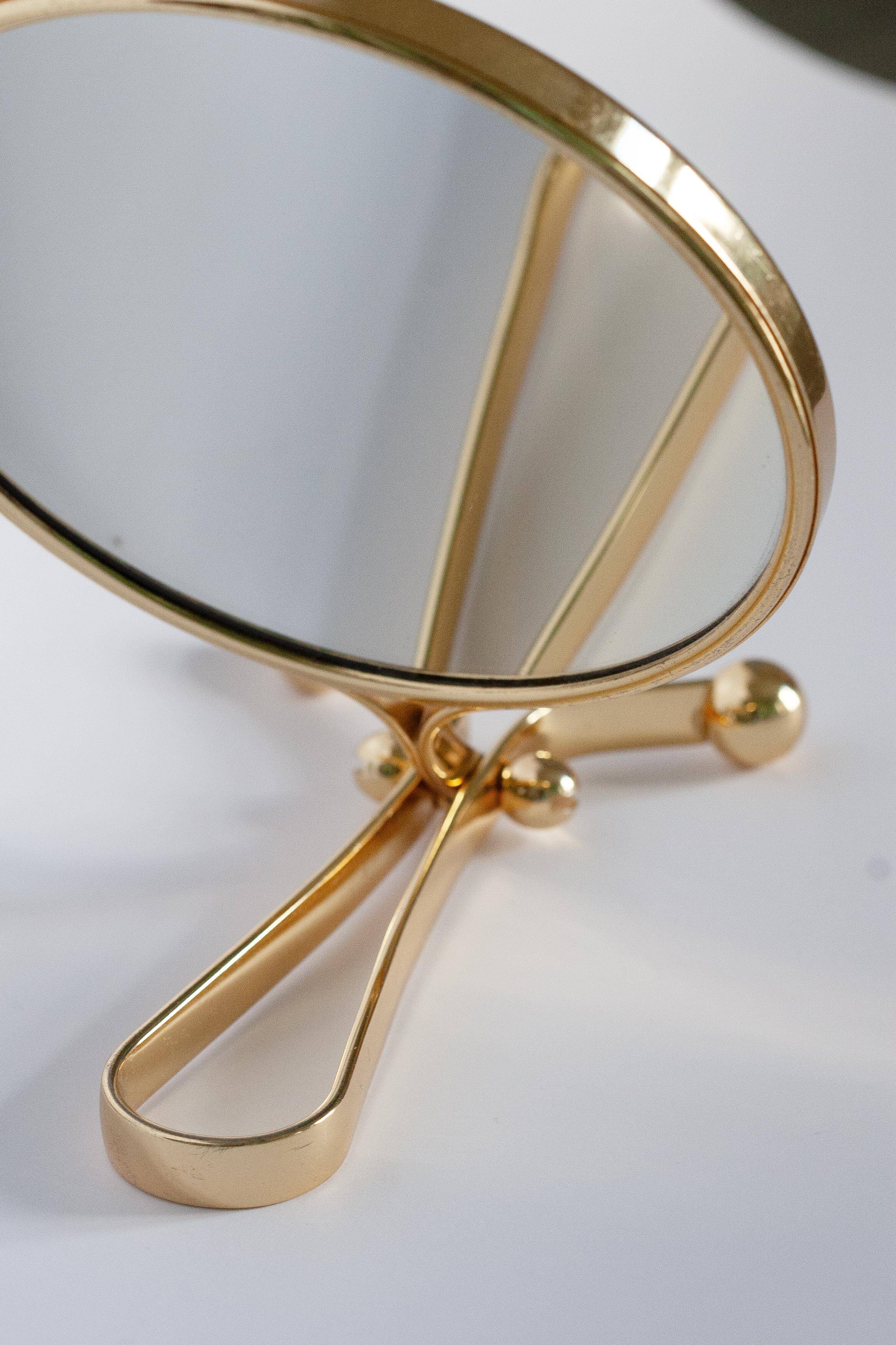 Decorative gold table mirror mid-century with metal frame, Italy, 1960s