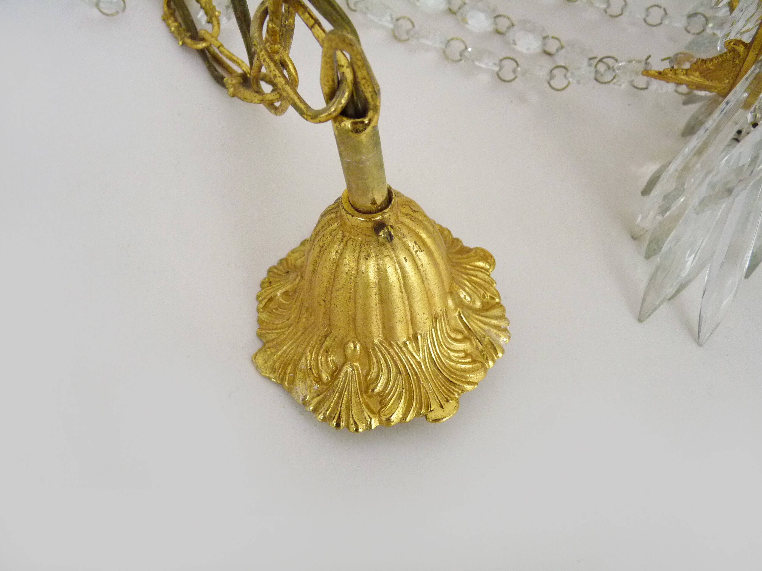 Old balloon chandelier with three floors, glass tassels. 50s 60s