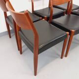 Set of 6 vintage Scandinavian Fristho Franeker chairs in teak and skai from the 60s