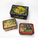 Antique lithographed tin biscuit tins