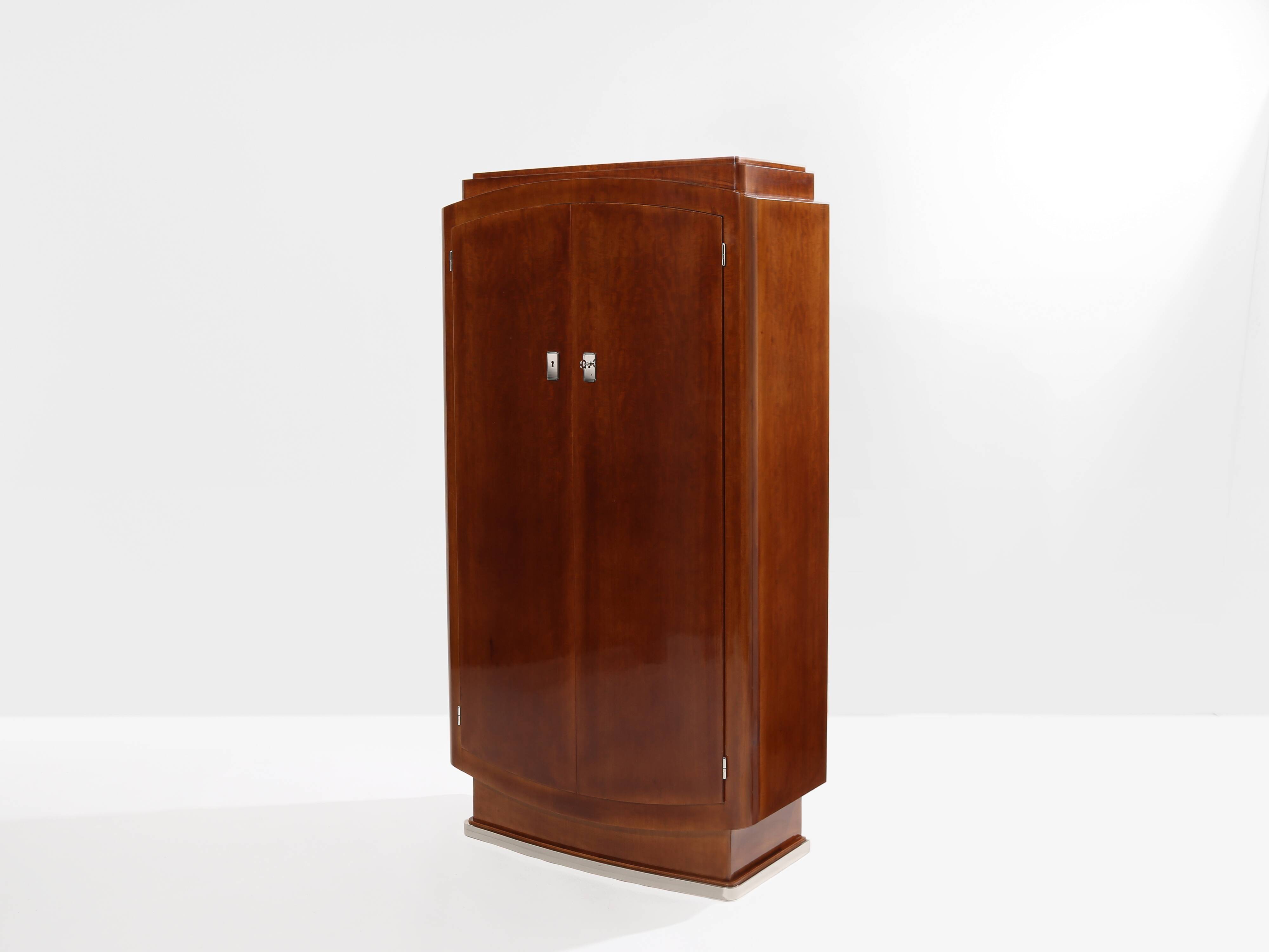 Jules Leleu cabinet in flame mahogany and nickel metal 1930