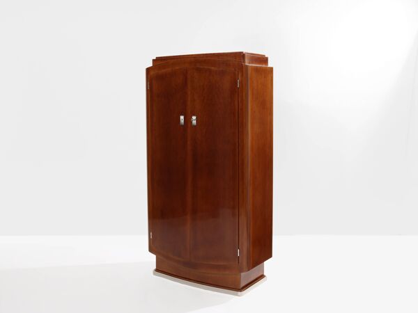 Cabinet en acajou flammé et métal nickelé, Jules Leleu, 1930