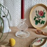 Art Deco chiseled glass candle holder - vintage