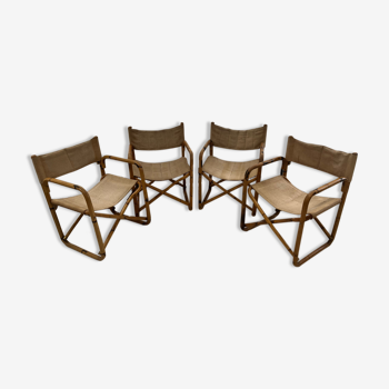 4 fauteuils en bambou reffure et vis en laiton pliable style art déco époque 1930 dans leur jus