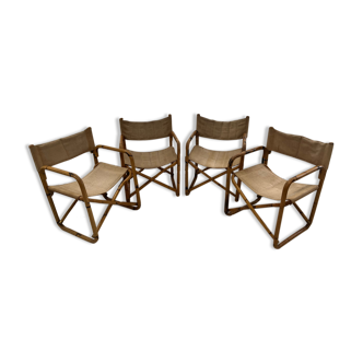 4 fauteuils en bambou reffure et vis en laiton pliable style art déco époque 1930 dans leur jus