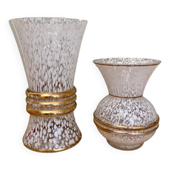 Set of two antique vases in white vere de clichy