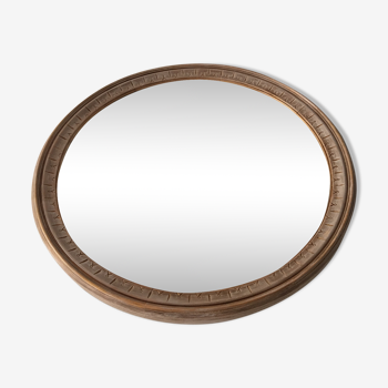 Large round mirror frame patinated wood 70 cm