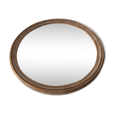 Large round mirror frame patinated wood 70 cm